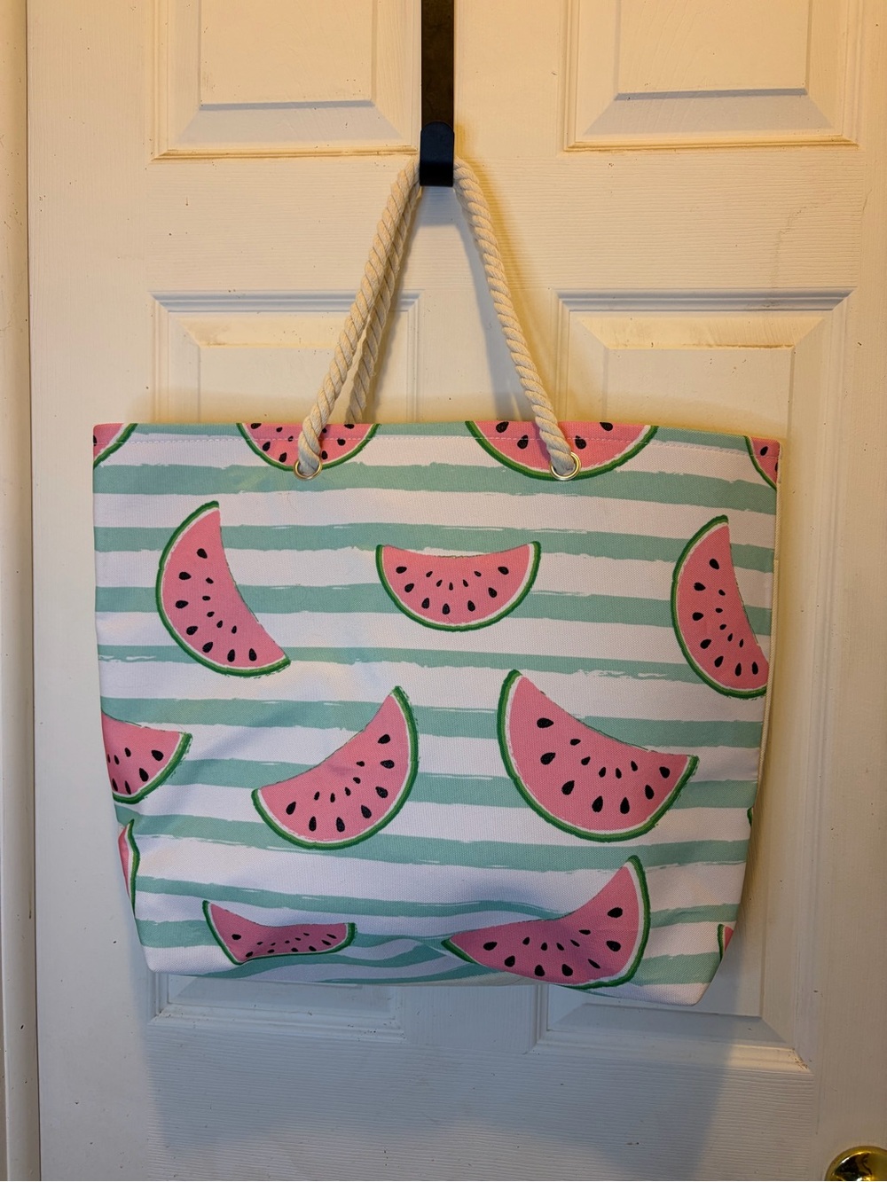 Pink Watermelon Beach Tote Bag with Rope Handles